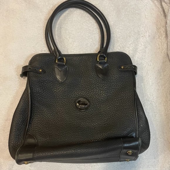 Dooney & Bourke Handbags - Vintage Black Leather Dooney & Bourke Tote Bag with Gold Details